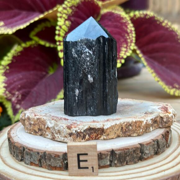 Black Tourmaline Polished Point w Rough Flat Base: 156g - Selection: E - Picture 7 of 8